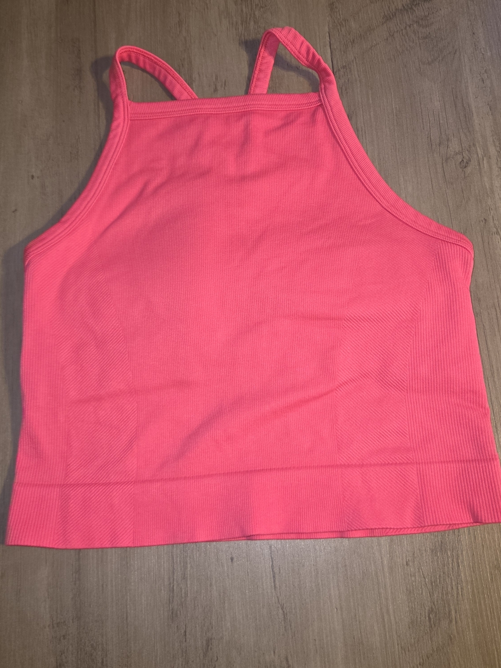 all in motion Neon Pink Ribbed Cropped High-Neck Tank